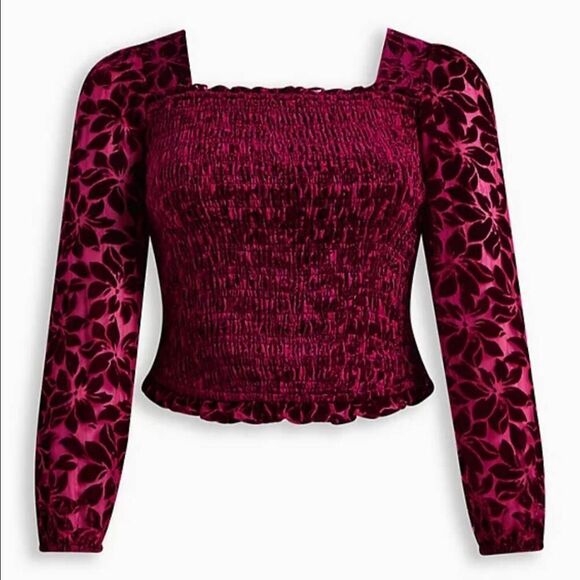 Torrid Plus Size 3X 22-24 Velvet Burnout Smocked Blouson Sleeve Top - Picture 5 of 6